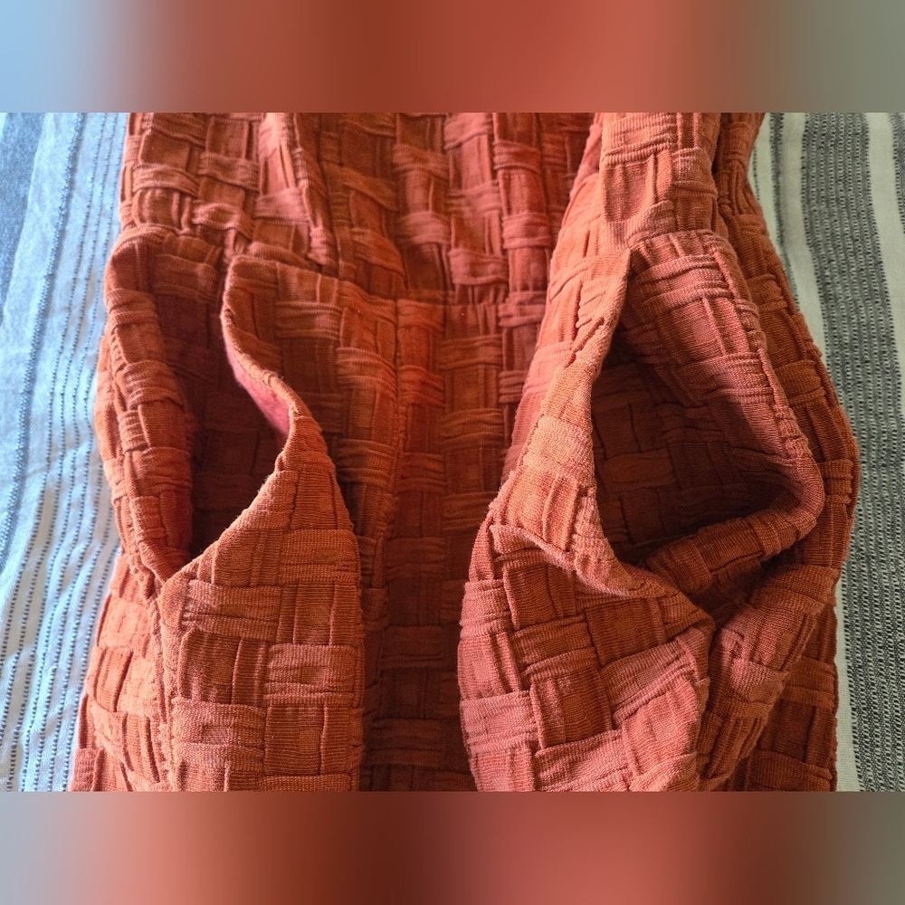Anthropologie Tabitha Basketweave Textured Lined Pockets Dress 4 Quilted Rust